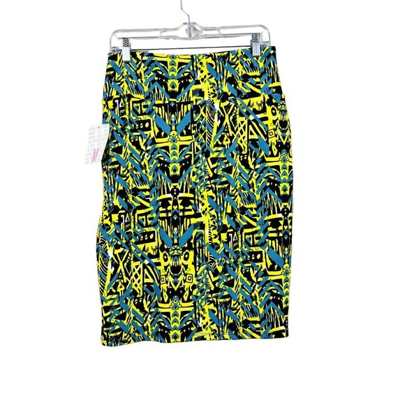 LuLaRoe Cassie Women's Yellow Blue & Black Skirt - Picture 2 of 7